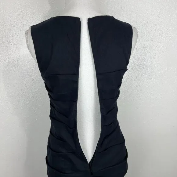 Nicole Miller Artelier Dress Women 4 Black Sleeveless Midi Drape Solid LBD Linen - Picture 13 of 14